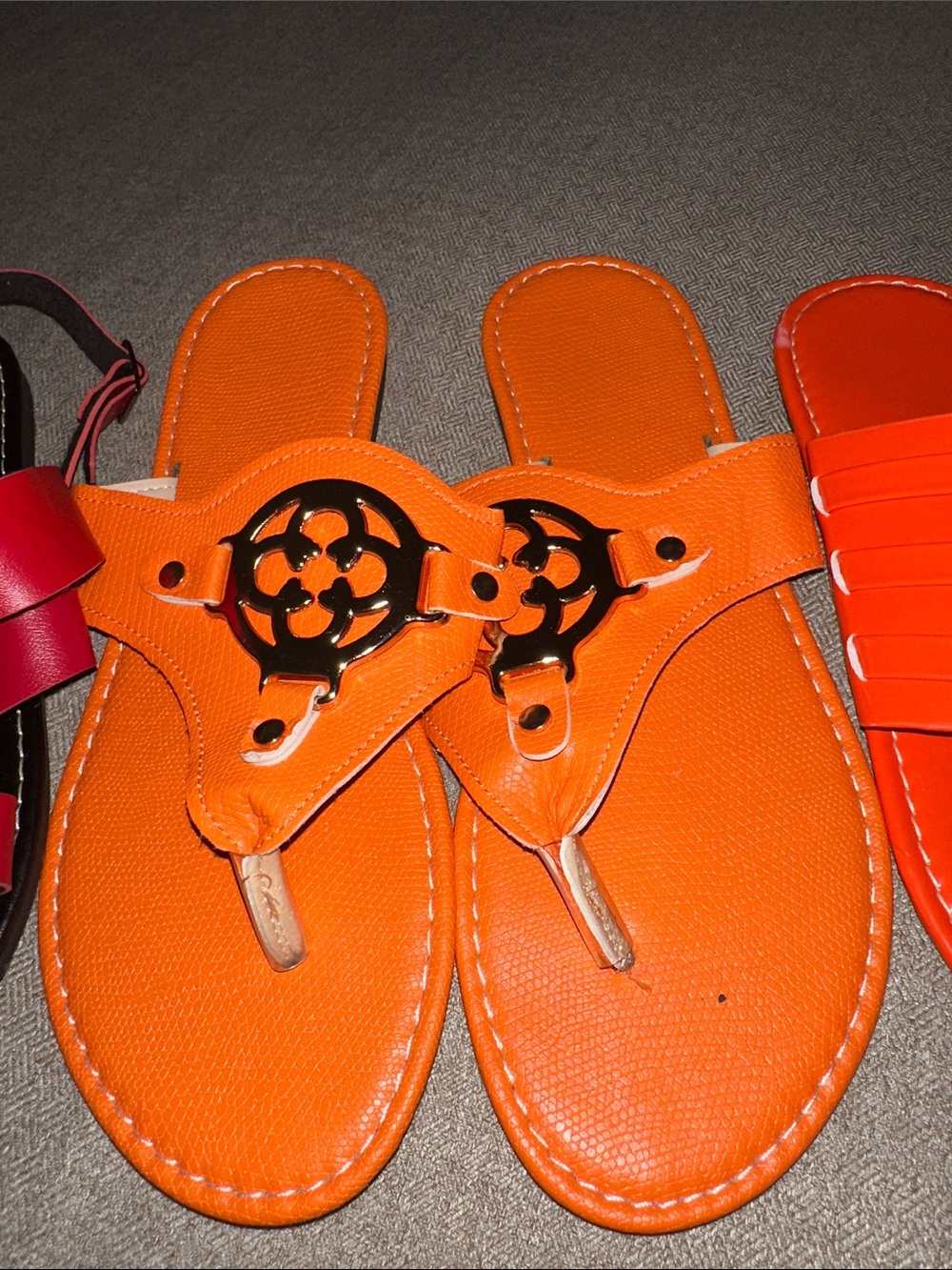 Women’s Orange and Red Flat Sandals - Stylish Summer Slides - Picture 3 of 7